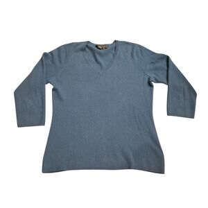 Mark Shale Mens 100% Cashmere Sweater Blue Large Raglan Sleeve 3/4 Sleeve